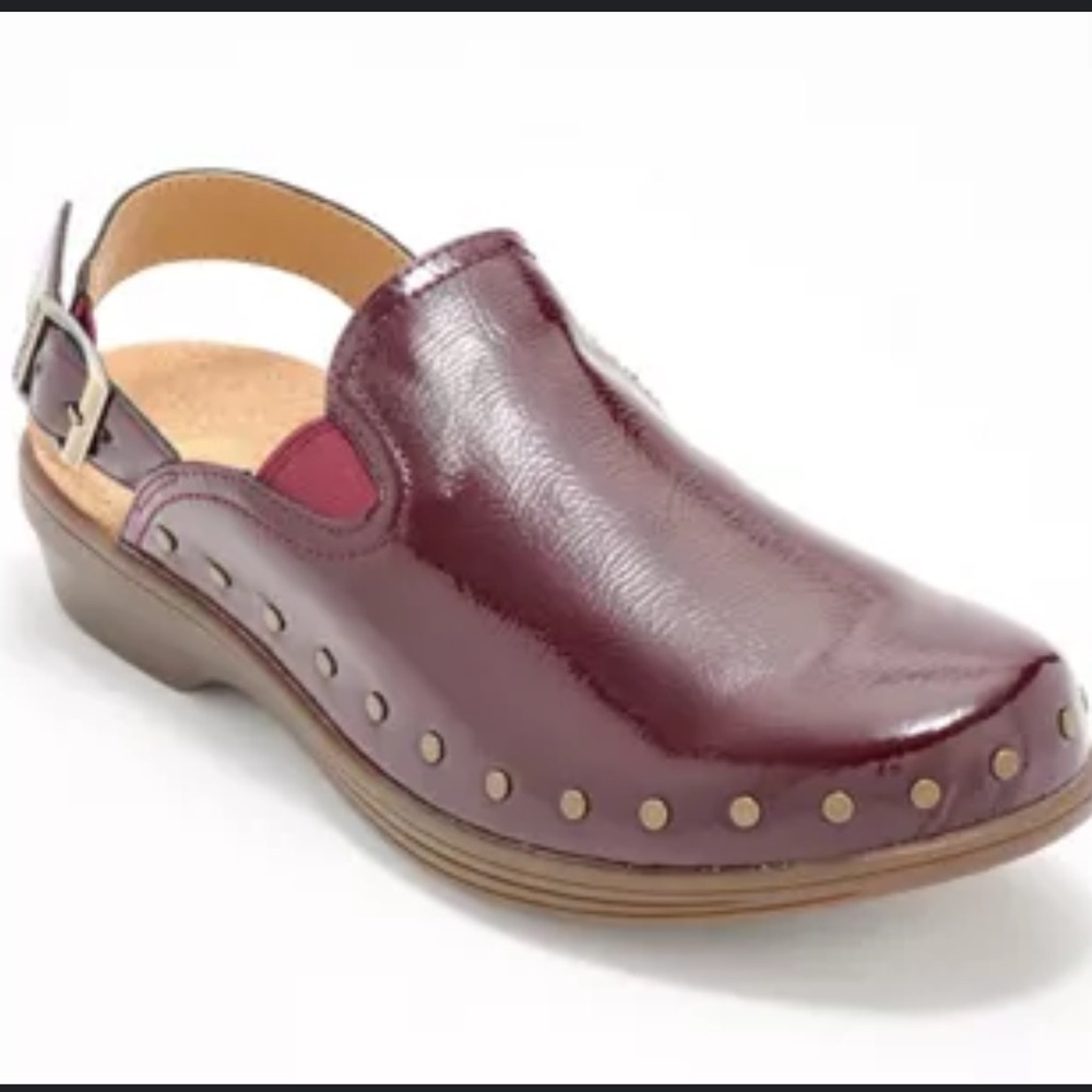 🆕 NWT Revitalign Burgundy Patent Leather Slingback Comfort Clogs | Size 11